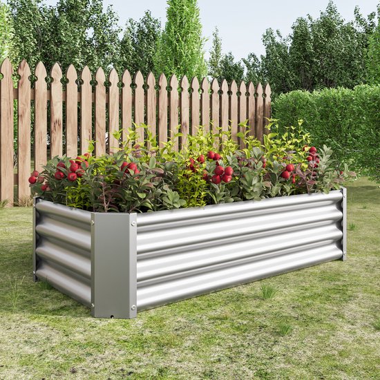 REDOM - Verhoogde Plantenbak - Zonder Bodem - Verzinkt Staal - Zilver - 120 X 61 X 30 Cm