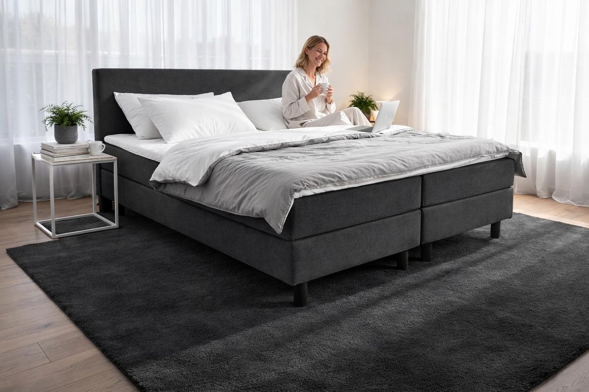 Boxspring Ayla Royal - 180x210 Compleet - Antraciet Glad - Ayla Matrassen - 2 persoons