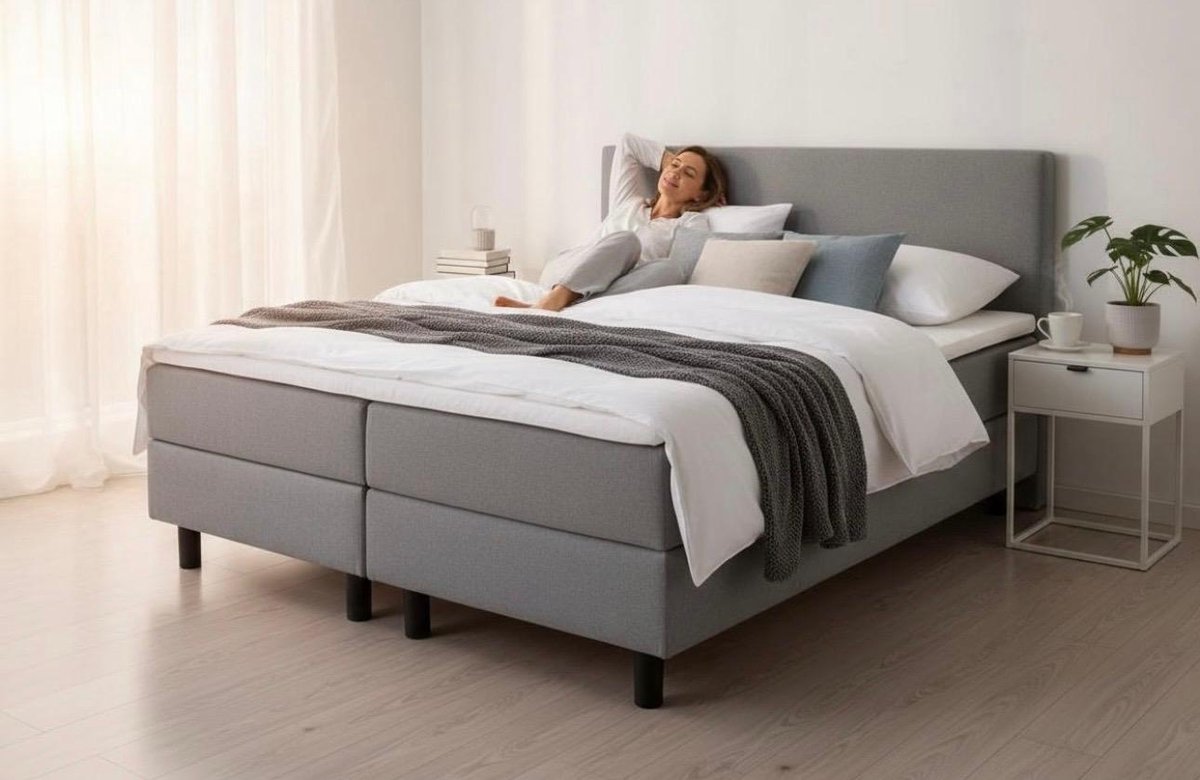 Boxspring Ayla Royal - 160x200 Compleet - Grijs Glad - Ayla Matrassen - 2 persoons
