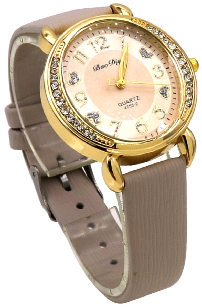 Horloge - quartz - PU band - beige - 36 mm