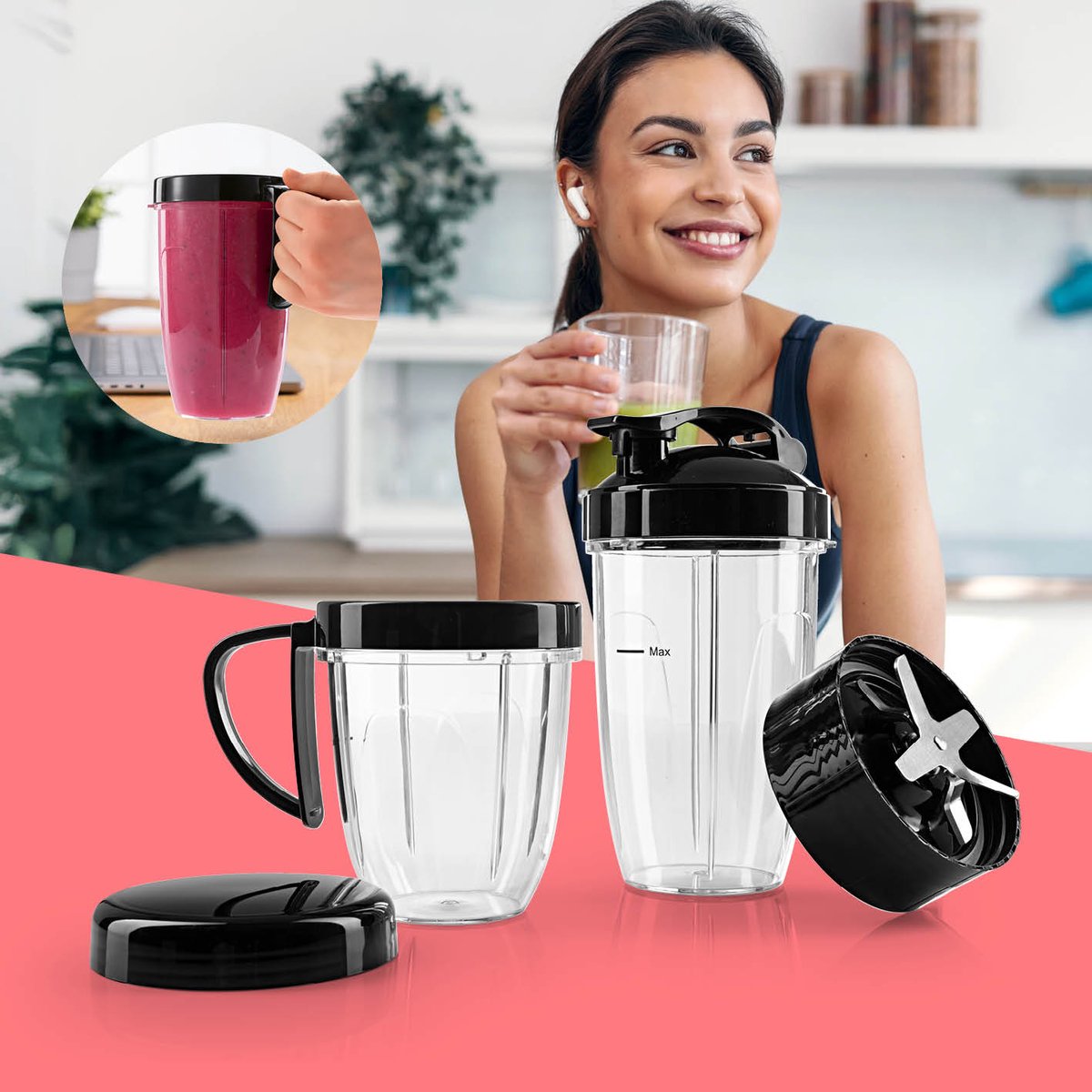 GOURMETmaxx Nutrition Mixer 1000 Watt | Smoothie Maker mit to go Deckel | Standmixer mit Mixbecher & Frischhaltedeckel – ideal zum Aufbewahren | Standmixer mit Zubehörset L für Shakes, Smoothies etc. — afbeelding 7