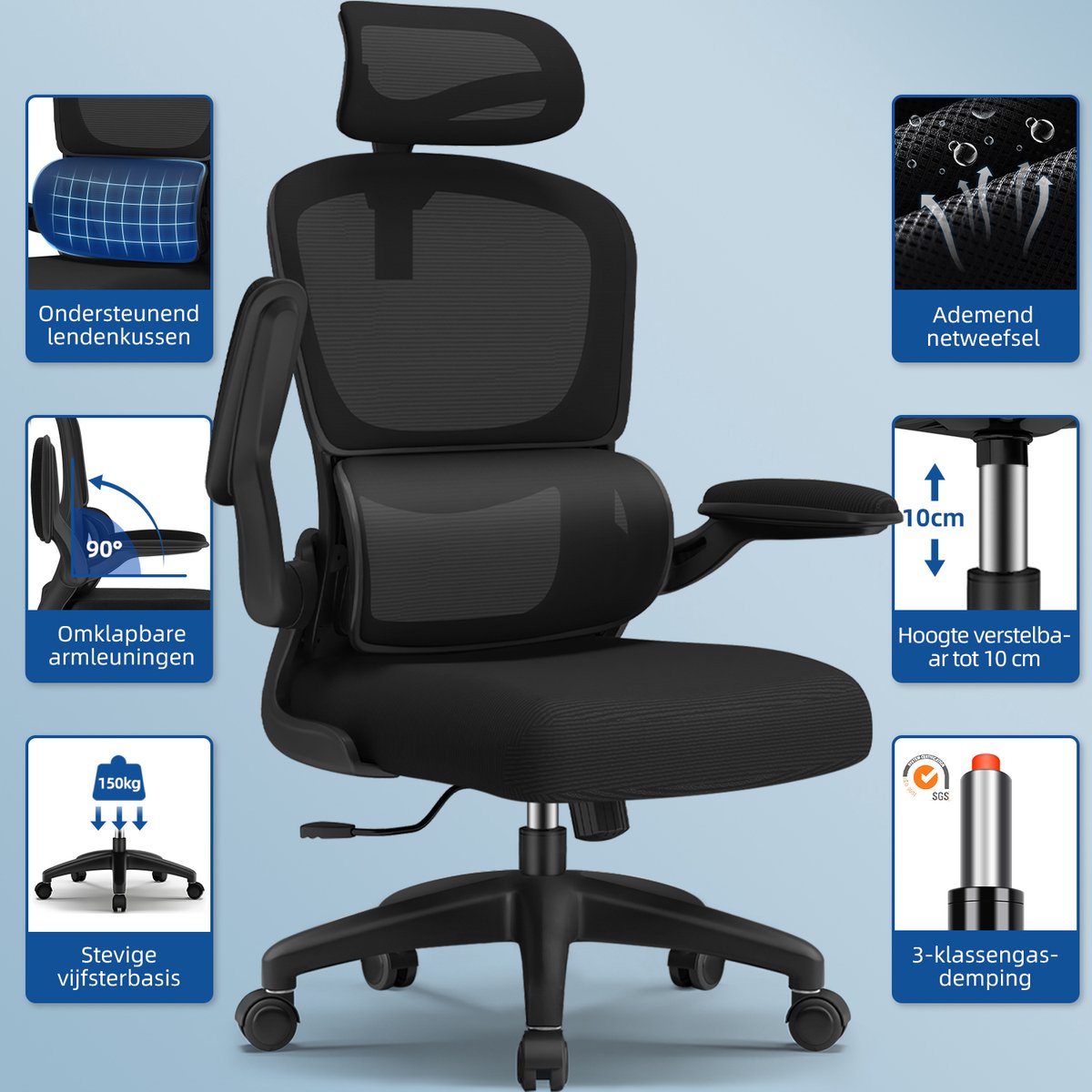 SUCCESS COURIER SL Ergonomische Bureaustoel met Inklapbare Armleuningen - afbeelding 3