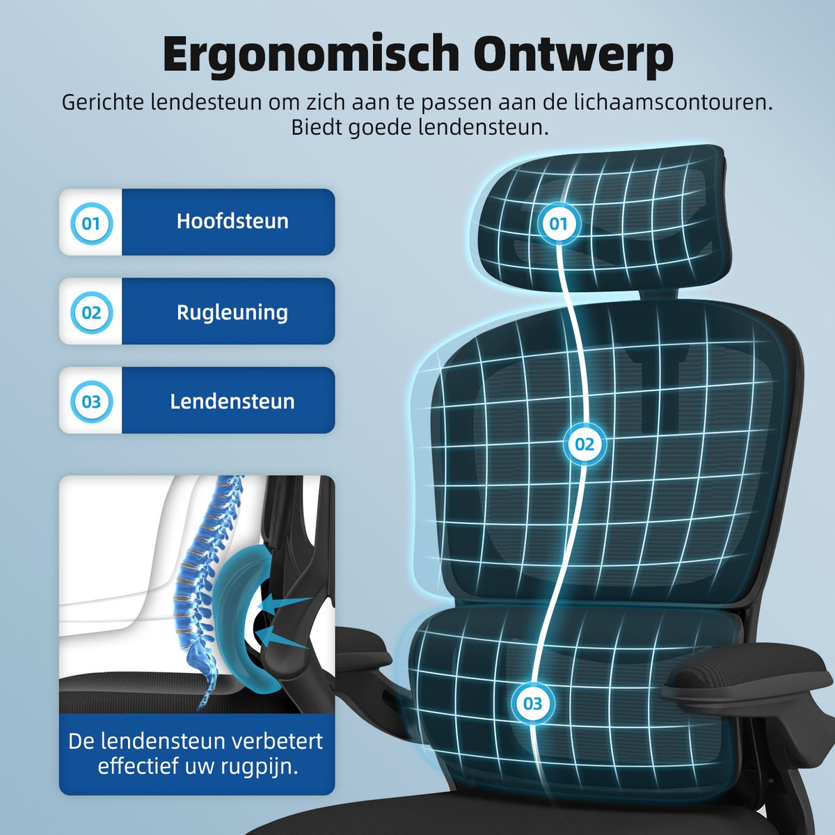 SUCCESS COURIER SL Ergonomische Bureaustoel met Inklapbare - afbeelding 3