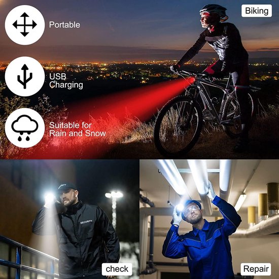 Fietsverlichting - LED Fietslamp Set - Oplaadbare fietslampjes - Voorlicht / Achterlicht - Rood en Wit - Fietslicht Koplamp - Waterbestendig - Voor Nachtelijk Fietsen, Wandelen en Noodverlichting — afbeelding 3