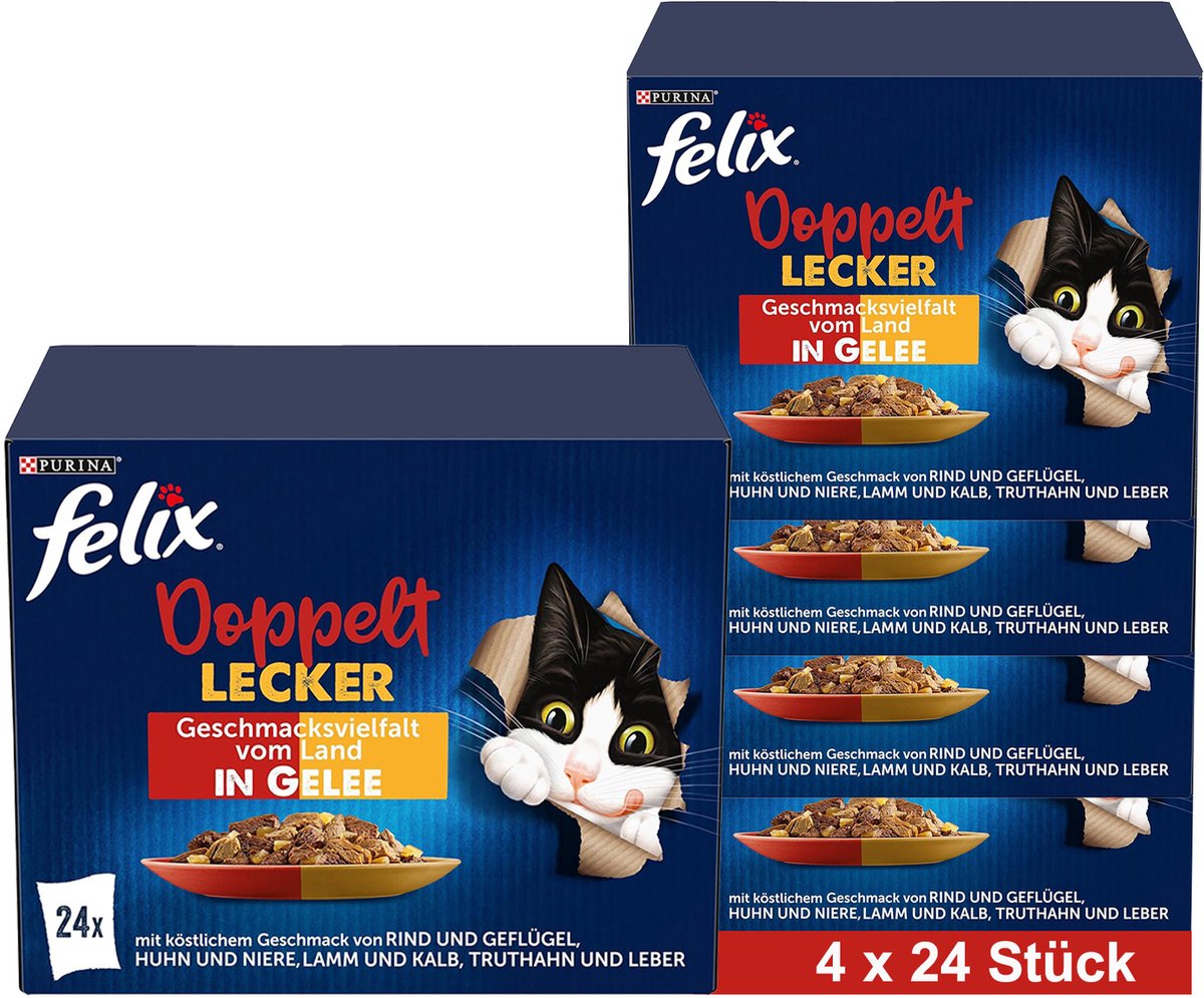 Felix FELIX Zo lekker als het eruit ziet Dubbel lekker nat kattenvoer in gelei, assortiment, 4x24x85g