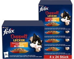FELIX Zo lekker als het eruit ziet Dubbel lekker nat kattenvoer in gelei, assortiment, 4x24x85g