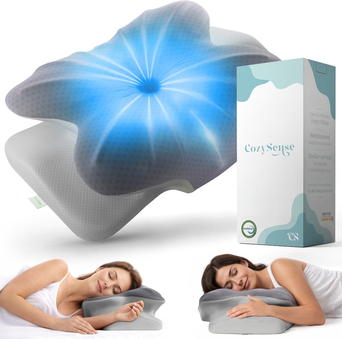 CozySense® Hoofdkussen Traagschuim - Ergonomisch Memory Foam Kussen - Vlinderkussen - Pillow - Afneembare en Wasbare Hoes - Zijslaper, Rug-, & Buikslaper