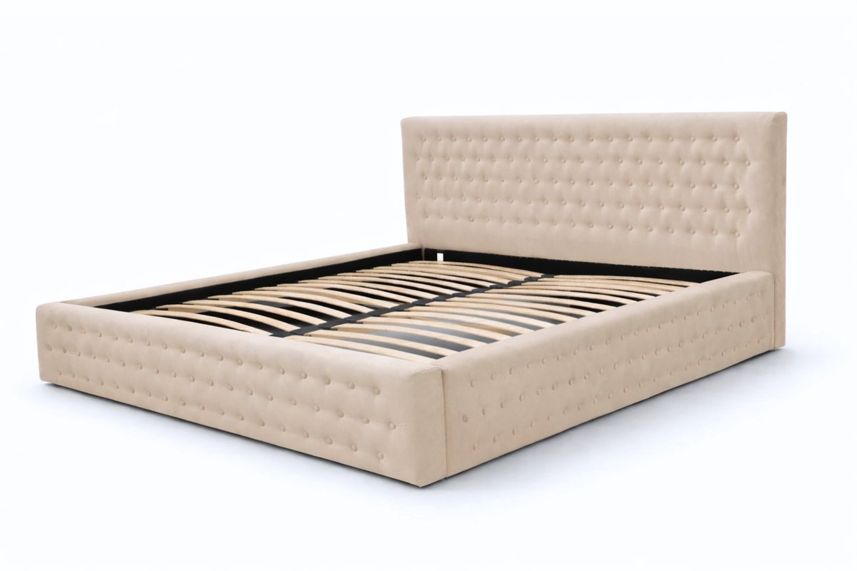 AJE Meubles B.V. Gestoffeerd Bed Chesterfield 11 met Opbergruimte en Gecapitonneerd Hoofdbord - 140x200 cm - Beige (Manila 02)