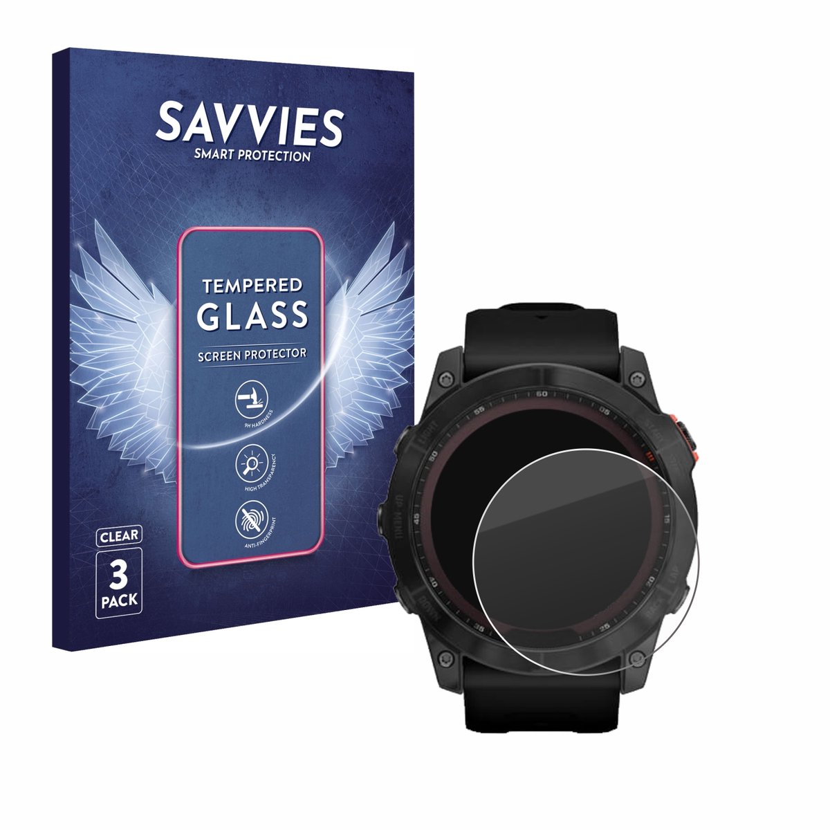 Savvies - Glas Screenprotector voor Garmin Fenix 7X (51 mm) - Gehard Beschermglas 9H 3 Stuks