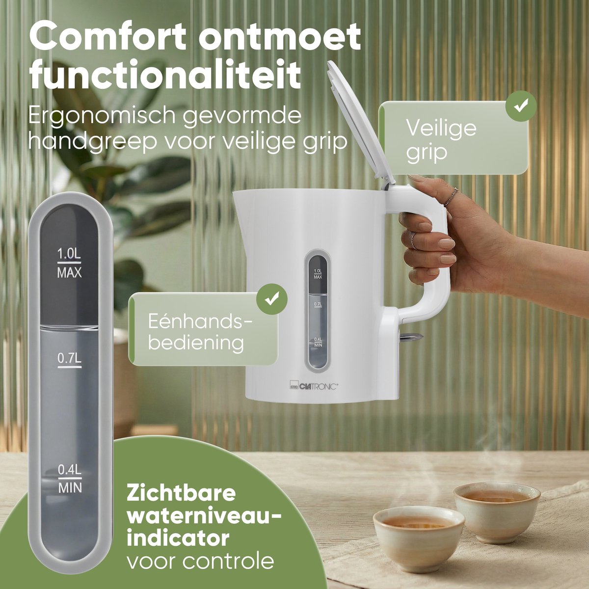 Clatronic WK 3834 - Waterkoker - geschikt voor de Camping -1Liter -900W -Wit — afbeelding 2