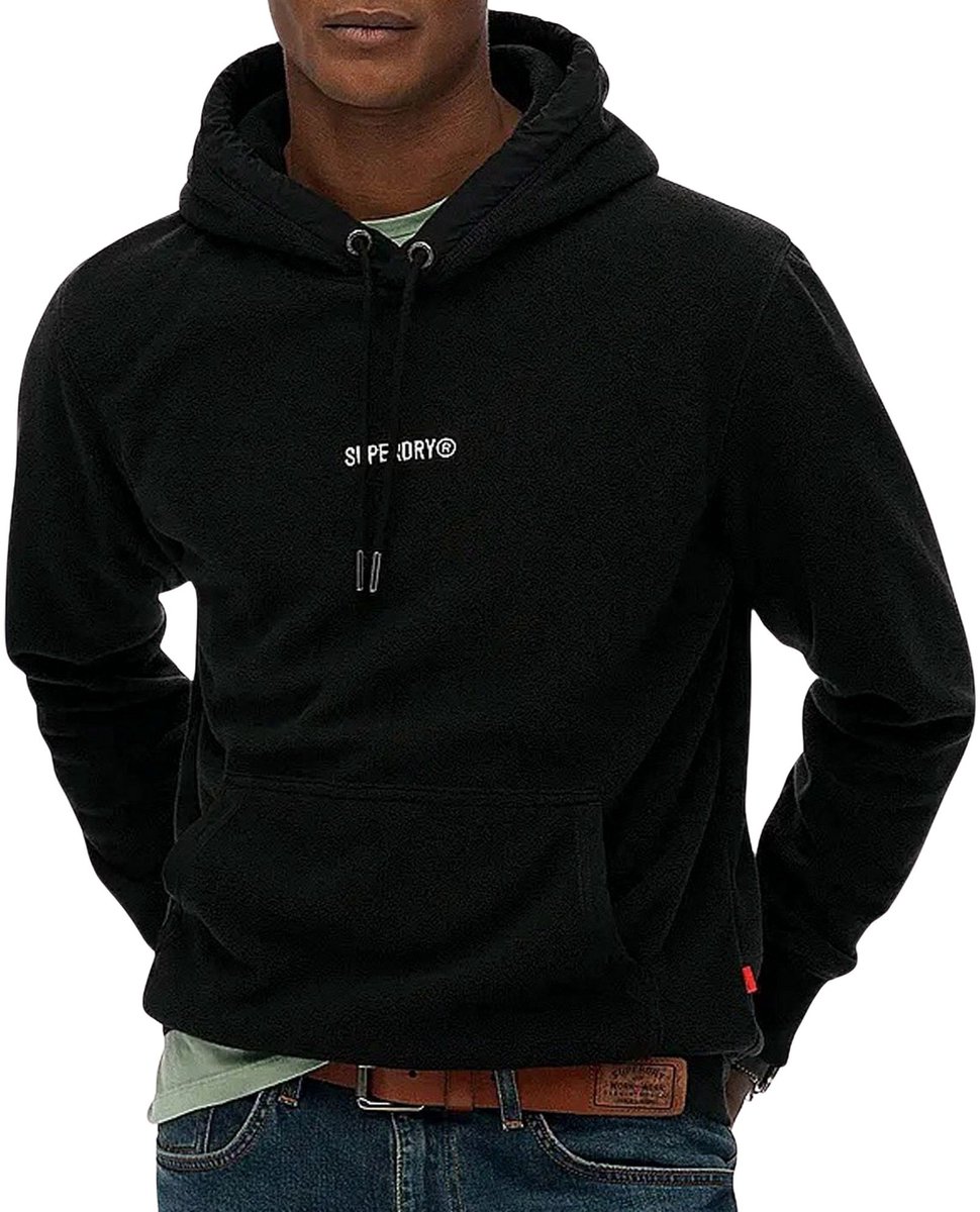 Superdry Micro Logo Fleece Hoodie Heren Zwart