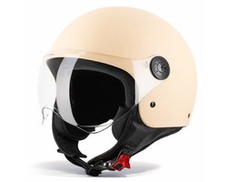 VINZ Duoro Scooterhelm voor Vrouwen - Motorhelm Dames - Jethelm met Vizier - ECE 22.06 Gekeurd - Mat Creme - M