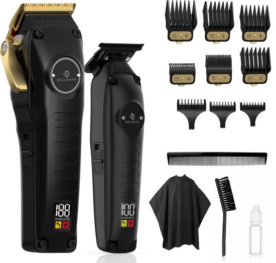 Wellshave Tondeuse Package PRO - Barber Set - Kappers set - Tondeuse voor Hoofdhaar & Baard - Incl. 9 opzetstukken - Haartrimmer Mannen - Hair Clipper - Kappers Tondeuse Professionele - Tondeuse set
