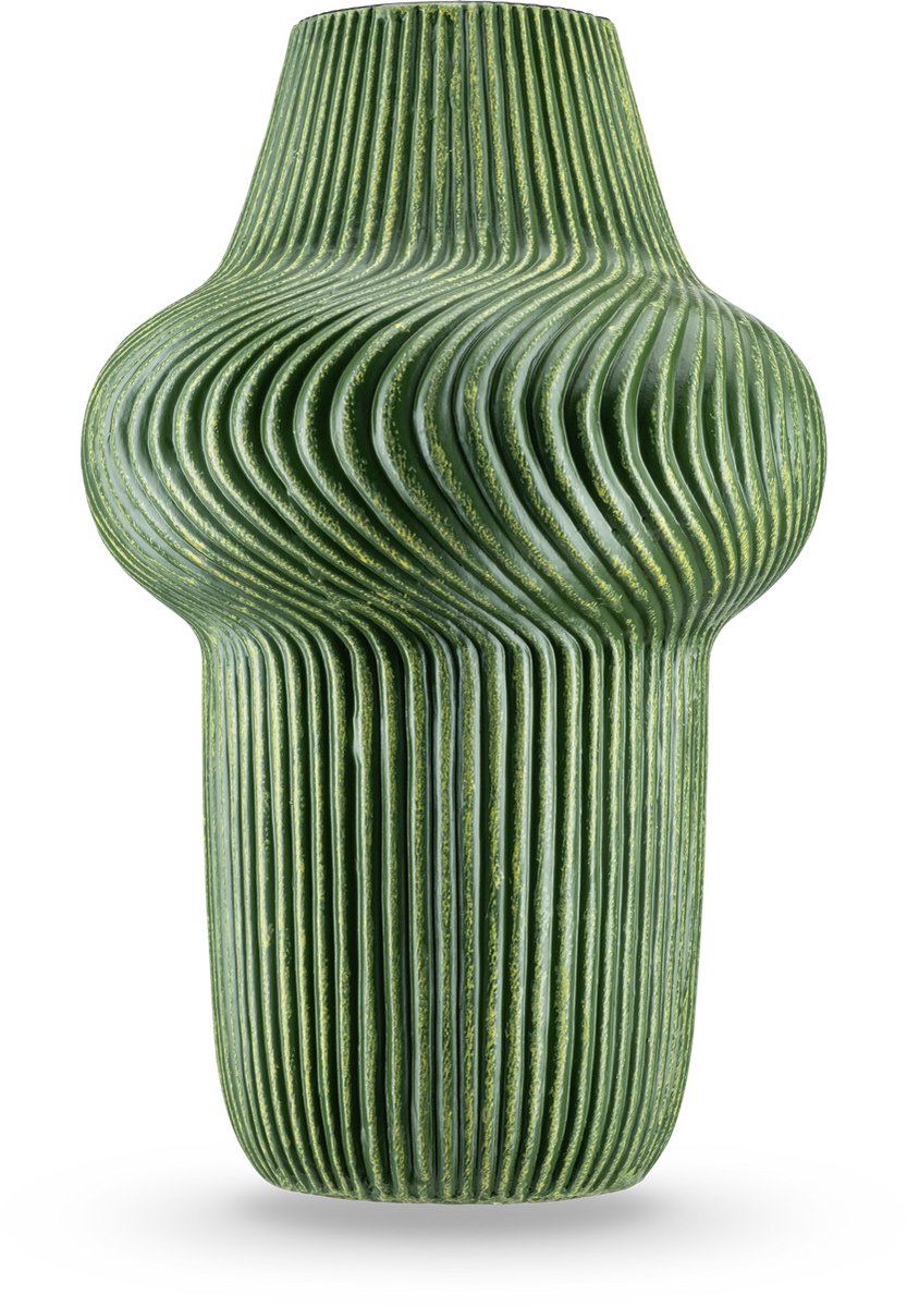 Easyplants | Vaas Hidden 35 cm groen | Keramiek | Rond | groen | Japandi stijl | Design Vaas