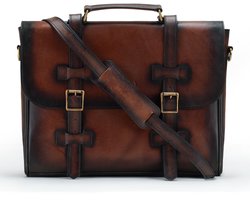 DE LAMASSU® Bastien Leren Aktetas 17 inch – Unisex Business Laptoptas van Volnerf Rundleer – Vintage Werktas met Dubbele Gesp