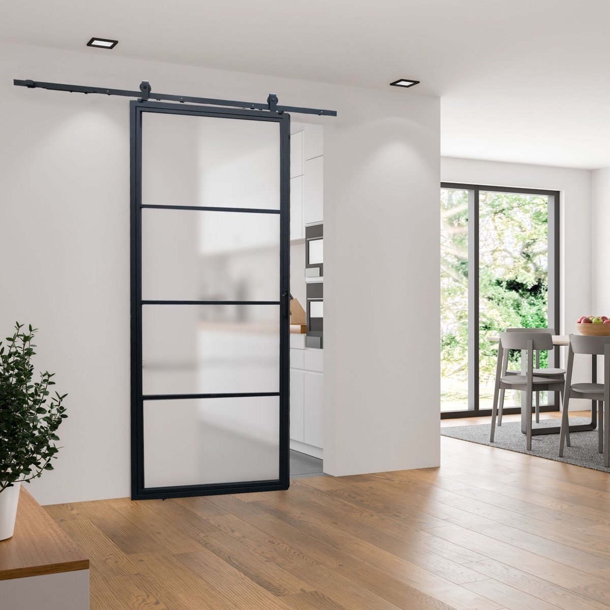 Schulte complete glazen schuifdeur - 90x215 - 4 vakken - mat glas - decor industrieel