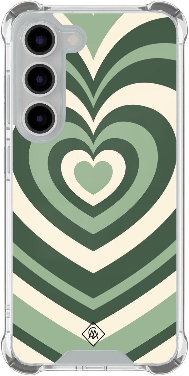 Casimoda® hoesje - Geschikt voor Samsung Galaxy S23 - Groen Hart Swirl - Shockproof case - Extra sterk - TPU/polycarbonaat - Groen, Transparant