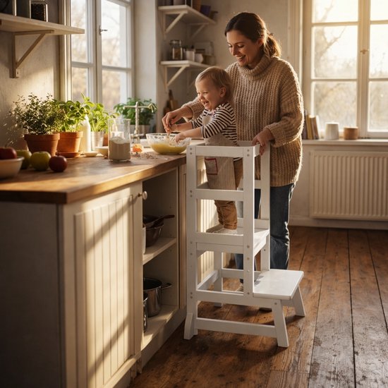 Oemmie Leertoren - Learning Tower - Montessori Leertoren - Leertoren keukenhulp - Leer Toren - Opstapje - Kindertrapje - Wit