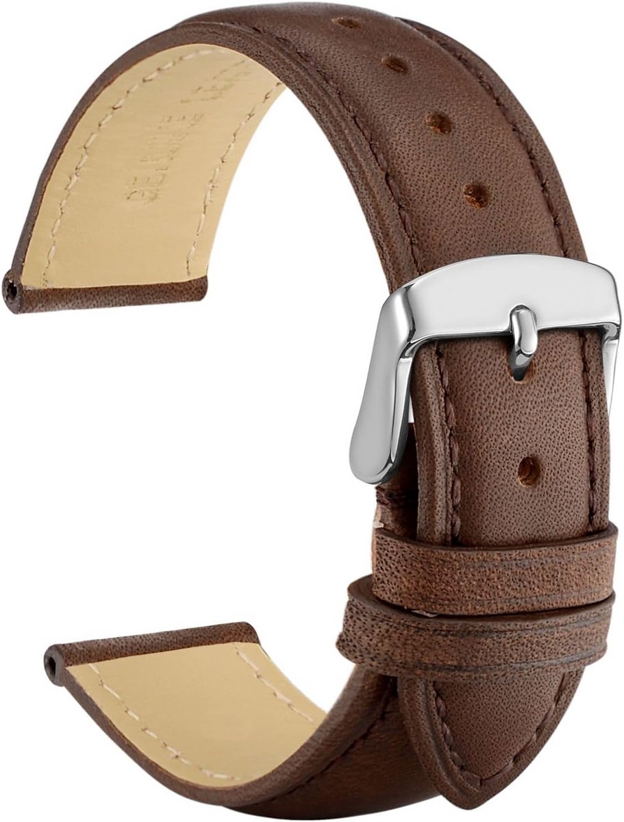 Vintage Leren Horlogeband met Zilveren Gesp - Diverse Maten 14mm tot 24mm