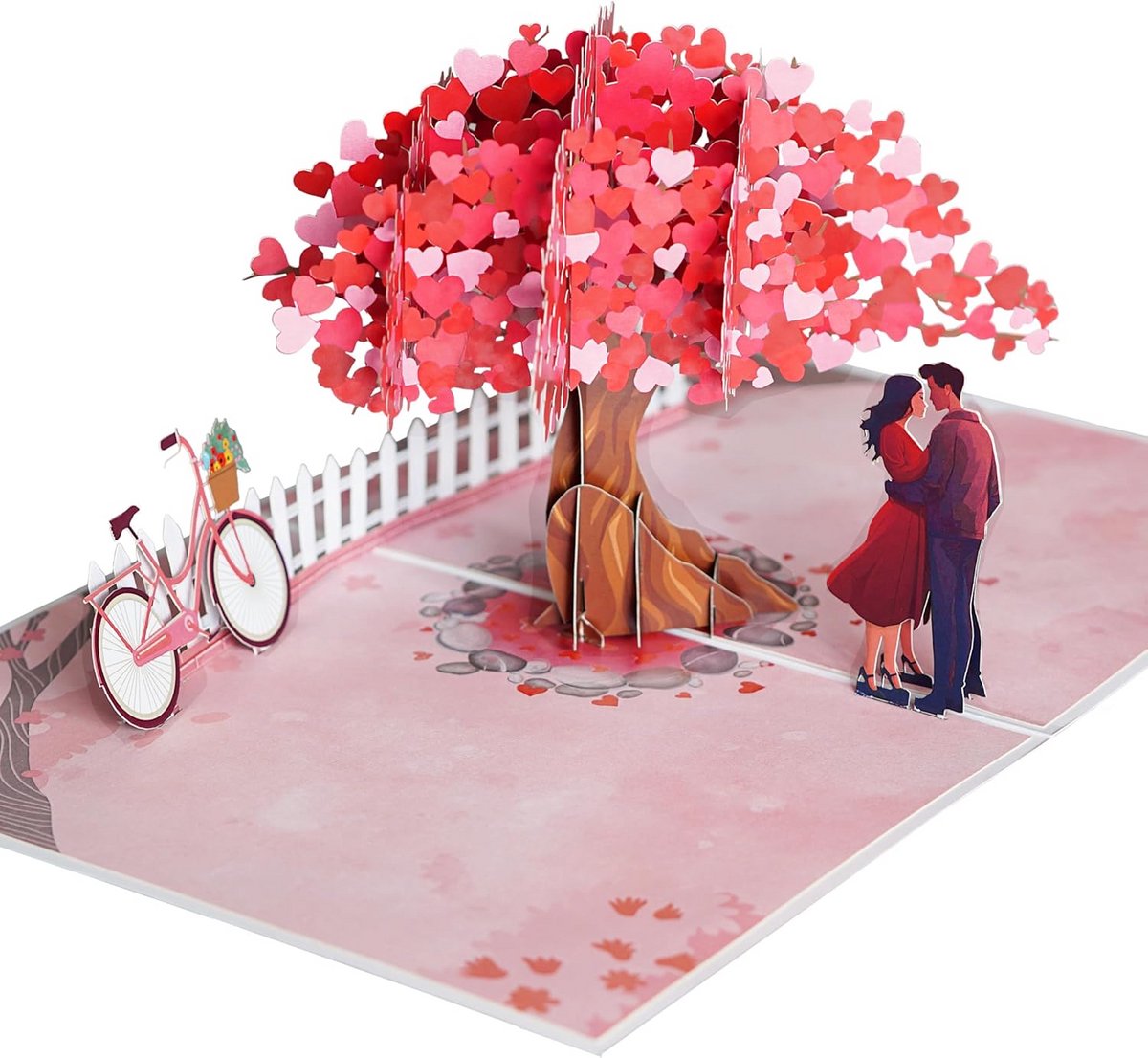 3D Pop-up Ansichtkaart voor Verjaardag, Valentijnsdag en Moederdag Romantisch Paar Hartboom
