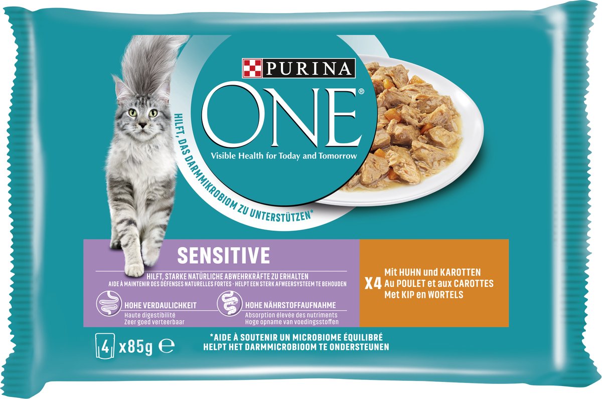 Purina One Purina ONE Kattenvoer Nat Sensitive Adult Kip & Wortel - 4 x 85 gr