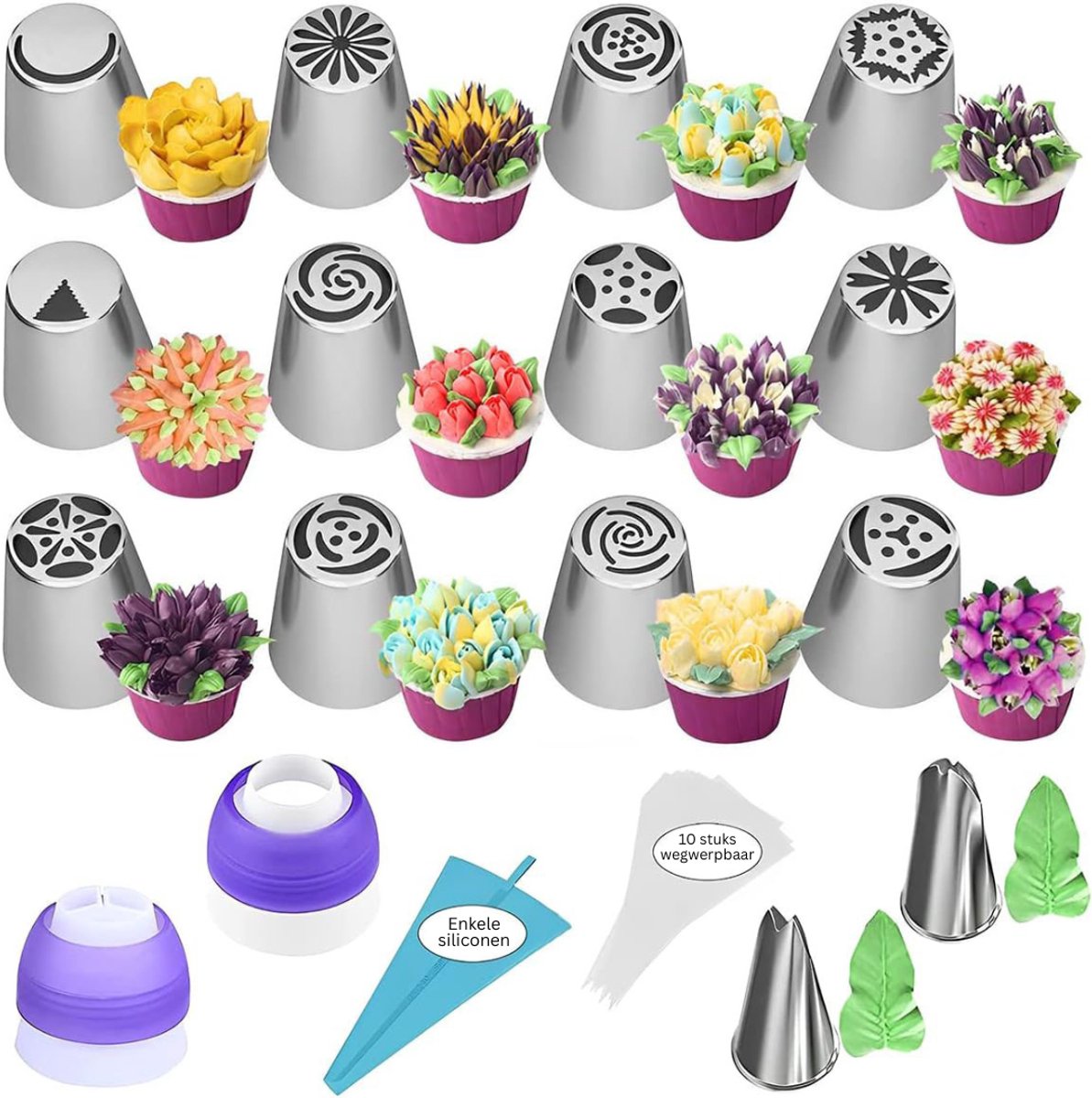Swiphi® Spuitmondjes - Ganeerspuit - Taartspuit - 27stuks - Silver