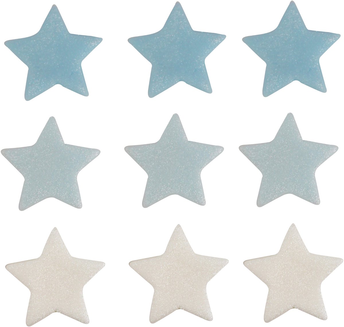 ANNIVERSARY HOUSE - 9 blauwe en witte suikerster taartdecoraties 2,5 cm voor gebak