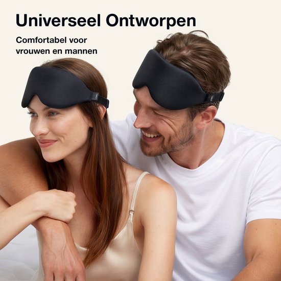 Man en vrouw met zwarte slaapmaskers, comfortabel voor mannen en vrouwen.