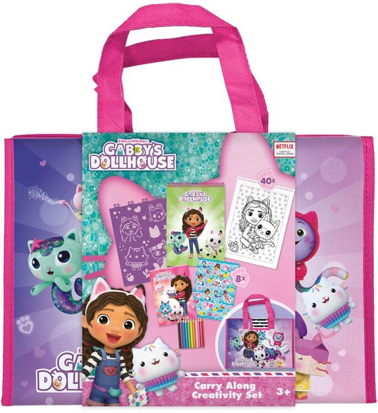 Gabby's Poppenhuis vakantie teken- sticker en kleurmap - carry along set voor uit en thuis - creatief speelgoed junior tekenen kleuren stickeren vanaf 3 jaar