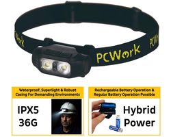 PCW12A LED Hoofdlamp Hybride Oplaadbaar 200 Lumen USB C IPX5