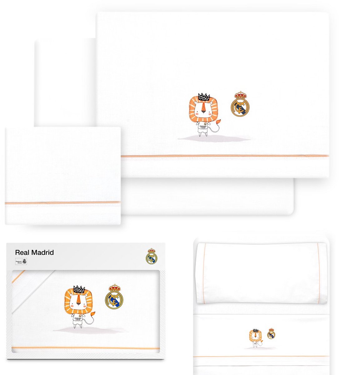 REAL MADRID™ Lakenset wieg 70x100 cm katoen wit/oranje zacht