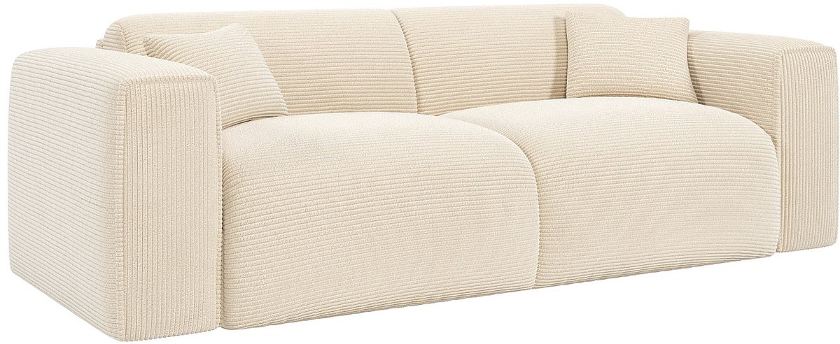 Vente-unique Driezitsslaapbank express in beige corduroy - Slaapoppervlak 140 cm - Matras 16 cm met traagschuim POGNIA