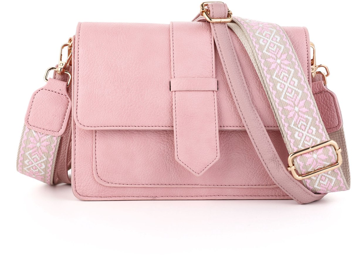 Sunset Fashion Candy - crossbody tas dames - roze - 21x16 cm - kunstleder - 3 compartimenten & ritsvak