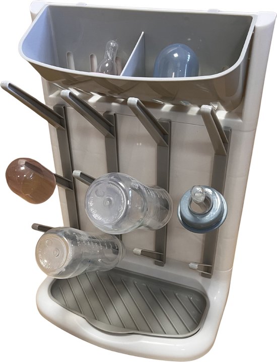 TSD goods - Flessen Droogrek - Flessenrek Baby - Droogrek Voor Baby Flessen - Baby Voeding - Wit & Grijs Staand — afbeelding 2