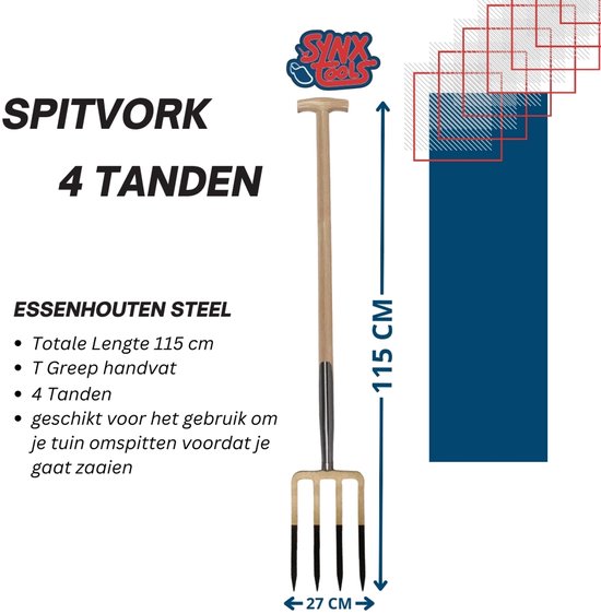Synx Tools Amerikaans Spitvork 4-tands - Hooivorken - Bodembewerkers - Harken - Paardenstal vork - Spitsvork - Incl. Steel 85cm van Synx Tools — afbeelding 2