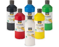 Creall Eco Color Plakkaatverf - Set met 6 x 500 ml flessen - 6 kleuren ECO schoolverf – waterbasis - acryl - Nordic Swan Ecolabel – Uitwasbaar, Vegan & Glutenvrij