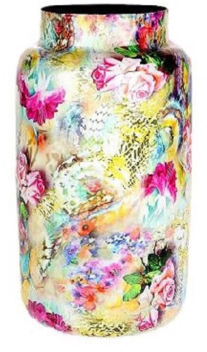 HBX Natural Living - Vaas Vivra Vibrant - d23x42cm - Metaal - Exclusieve woonitems voor binnen - Unieke print