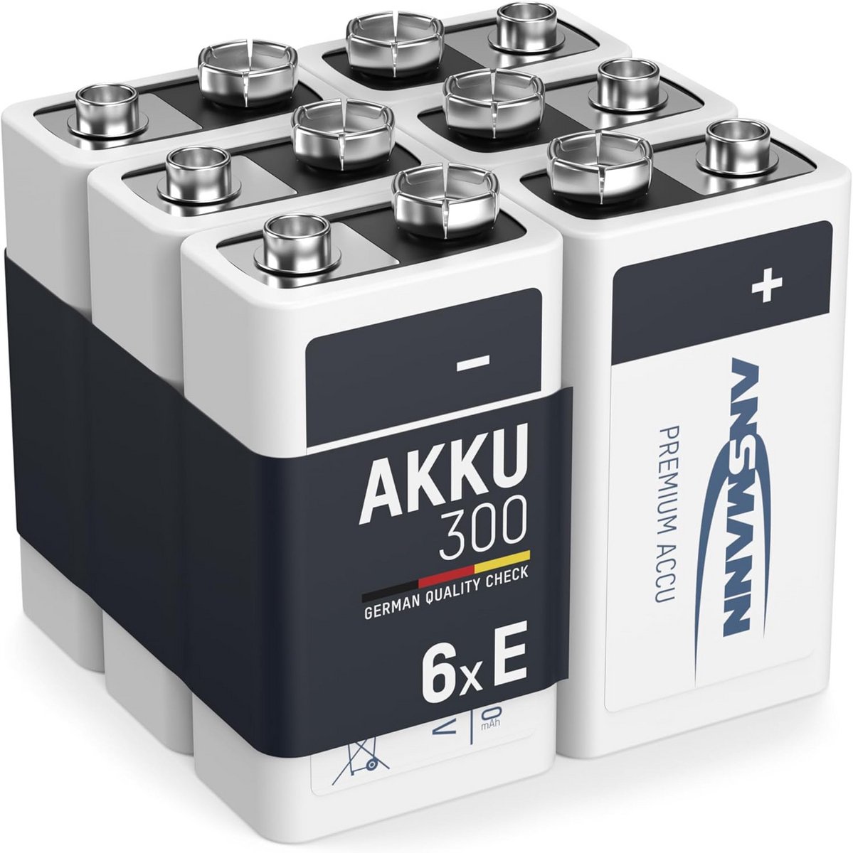 6x Oplaadbare 9 Volt Blokbatterijen 300 mAh NiMH met Lage Zelfontlading