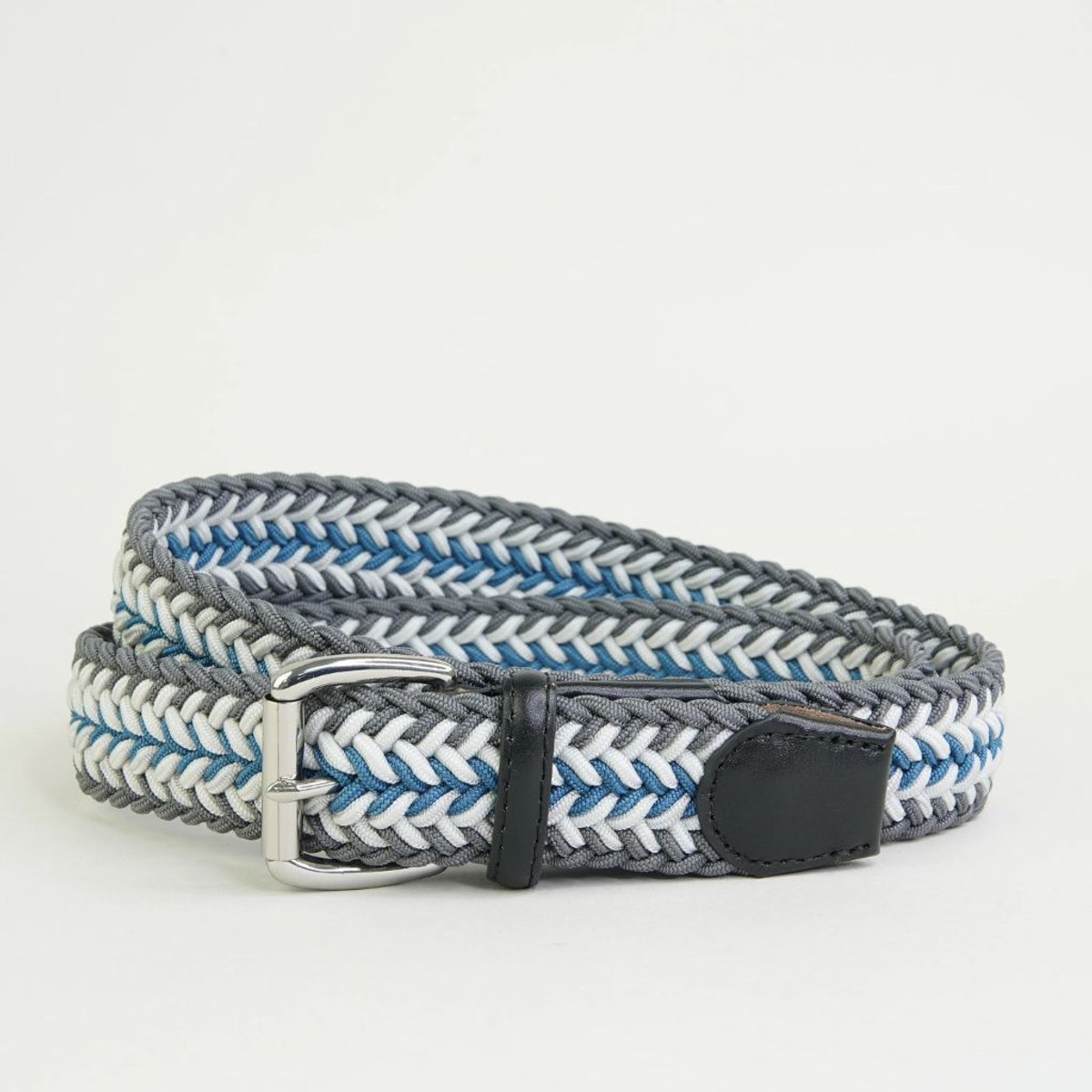 Herenriem Sheringham, Grijs / Lichtgrijs / Blauw, Elastisch, Chevron geweven, 32mm Sophos lifestyle Maat Large 97- 102 cm)