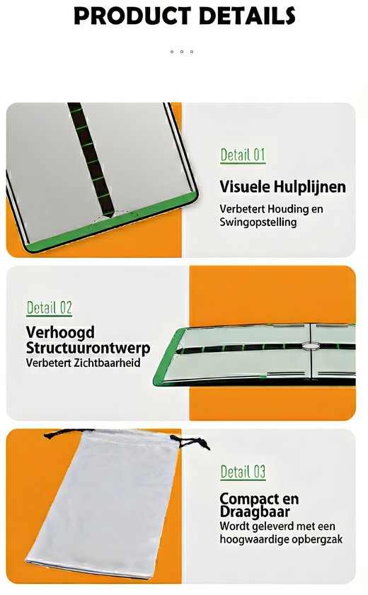 Stripe Trainings mirror, trainingsspiegel met alignment lijnen, Putting en Swing van Merkloos — afbeelding 3