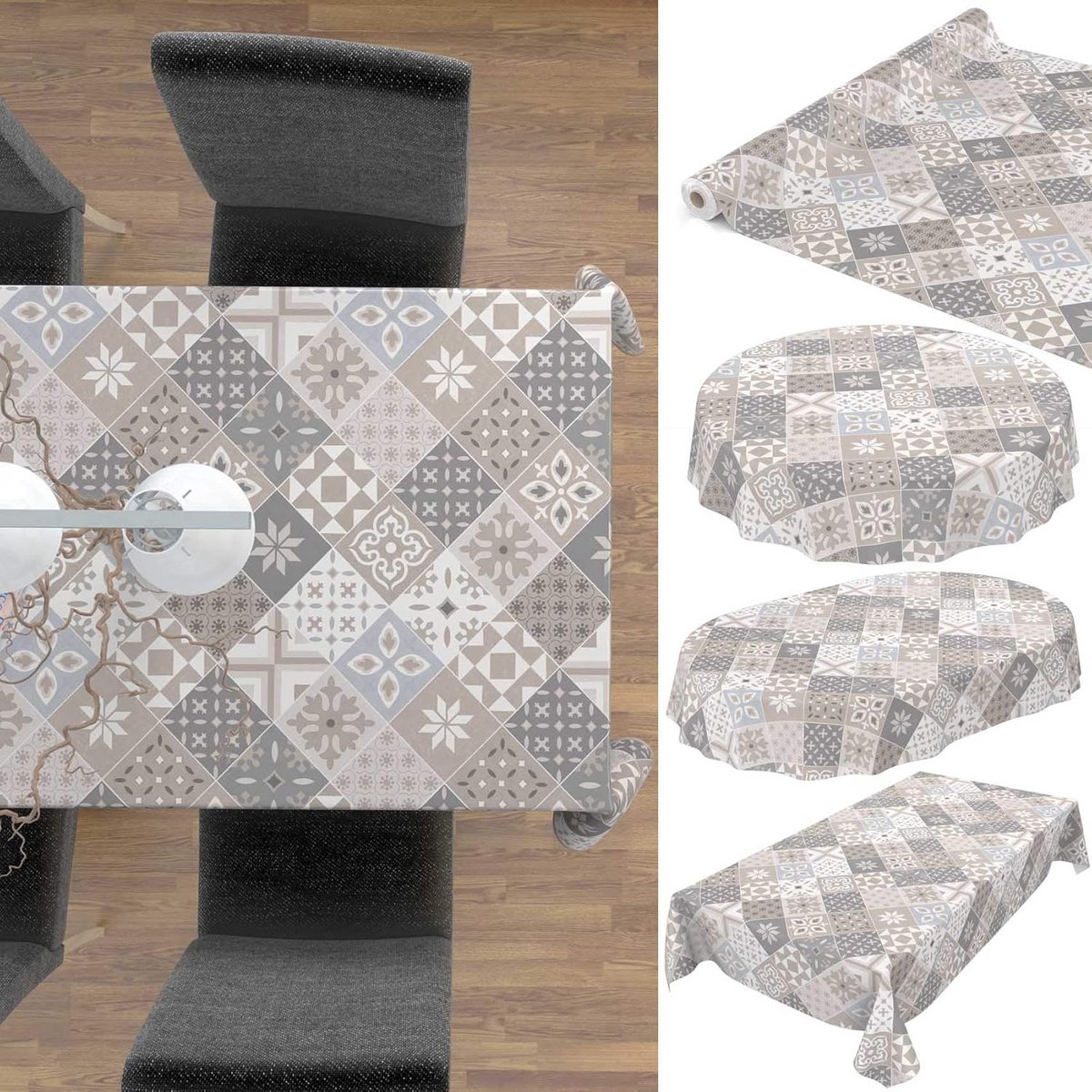 Wasbaar Tafelkleed Beige Grijs Blauw Rechthoekig (120x140 cm) met Zoom