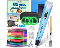 Luumuu® 3D Pen Starterspakket XXL- 3D Tekenen - Incl. 200m Filament Vullingen - Glow In The Dark - Tekenmat - Sjablonen Boek - Tekentablet - 3D Printing Pen Blauw - Voor Kinderen - Complete Set