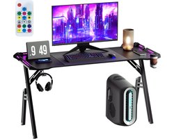 ACXIN Gaming Bureau - Gamer Tafel met RGB LED Verlichting - Ergonomisch Computerbureau met A-vormig Frame, Koptelefoonhaak en Bekerhouder - 60×140×73 cm