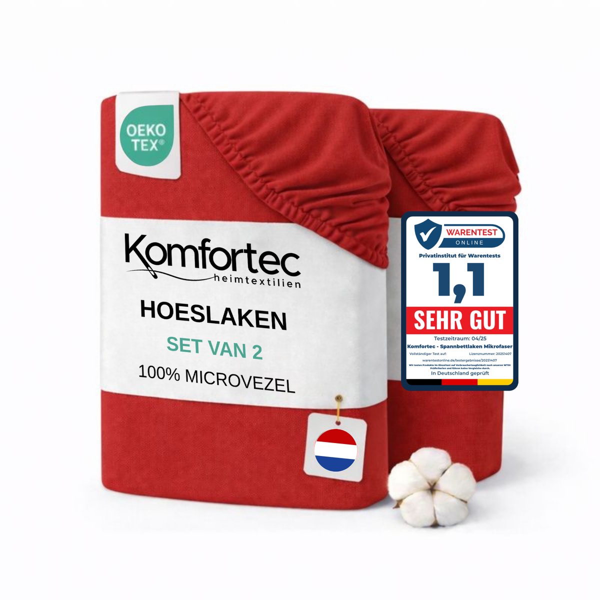 Komfortec Microvezel Hoeslaken set van 2 90x200 cm - 30cm Matrashoogte - Rondom Elastiek Rood