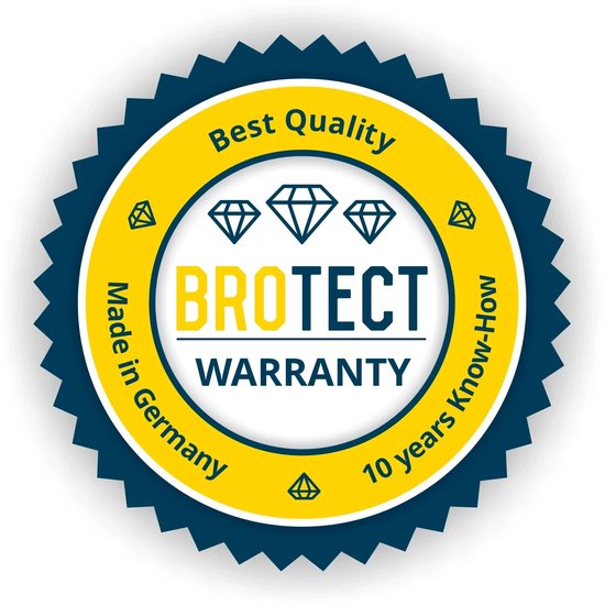 BROTECT garantie zegel met 'Best Quality' en '10 years Know-How' in het geel en blauw.