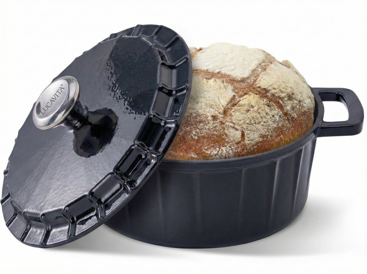 LUCAVITA® Gietijzeren Emaille Braadpan ⌀ 24cm - 3.4L - Stoofpot - Pan - Broodpan - Broodbakbol - Kook - Sudder - Dutch Oven - Inductie - Deksel