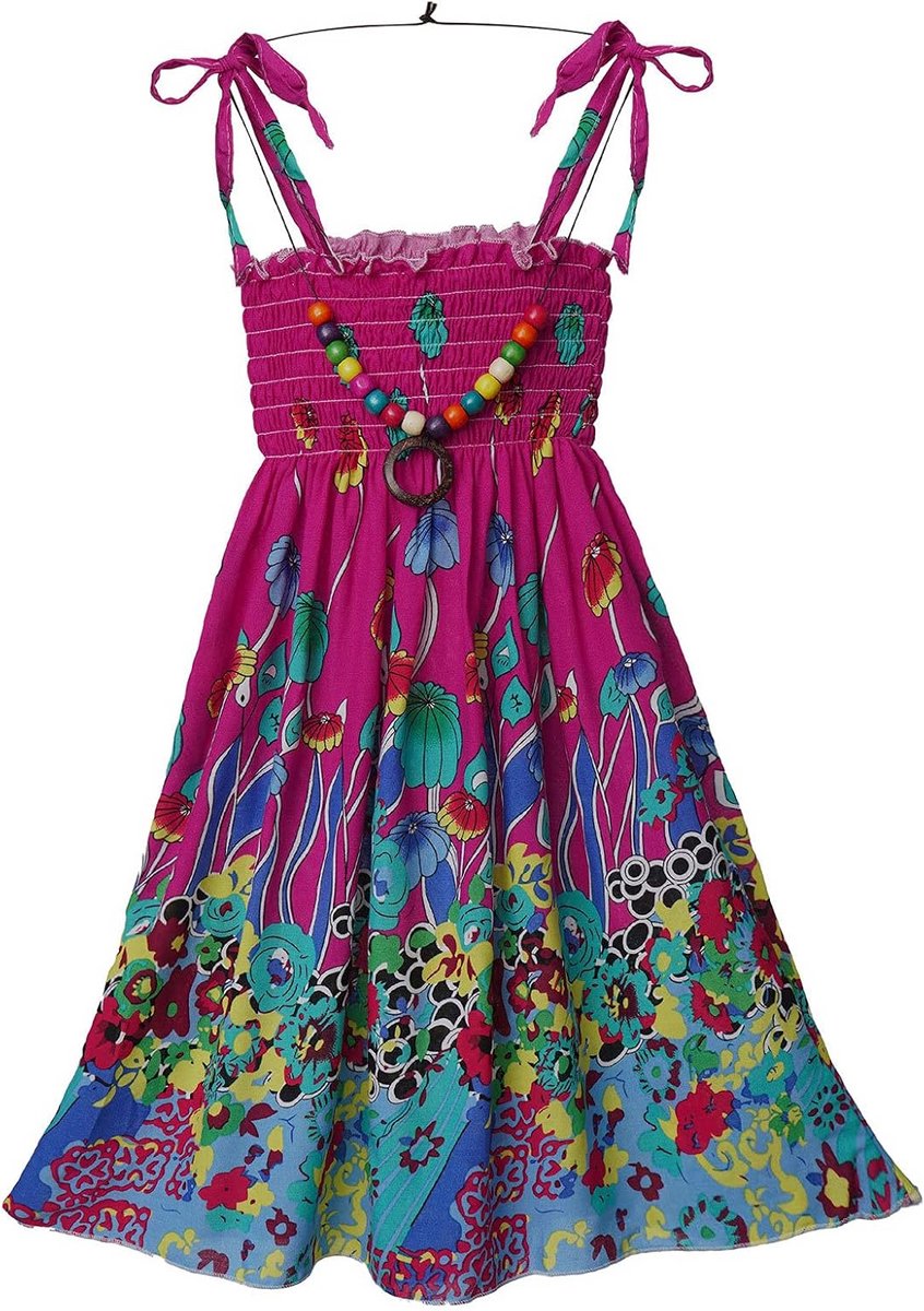 Mouwloze Boho Bohemian Meisjesjurk Zomer Jurk Stretch met Sieraden