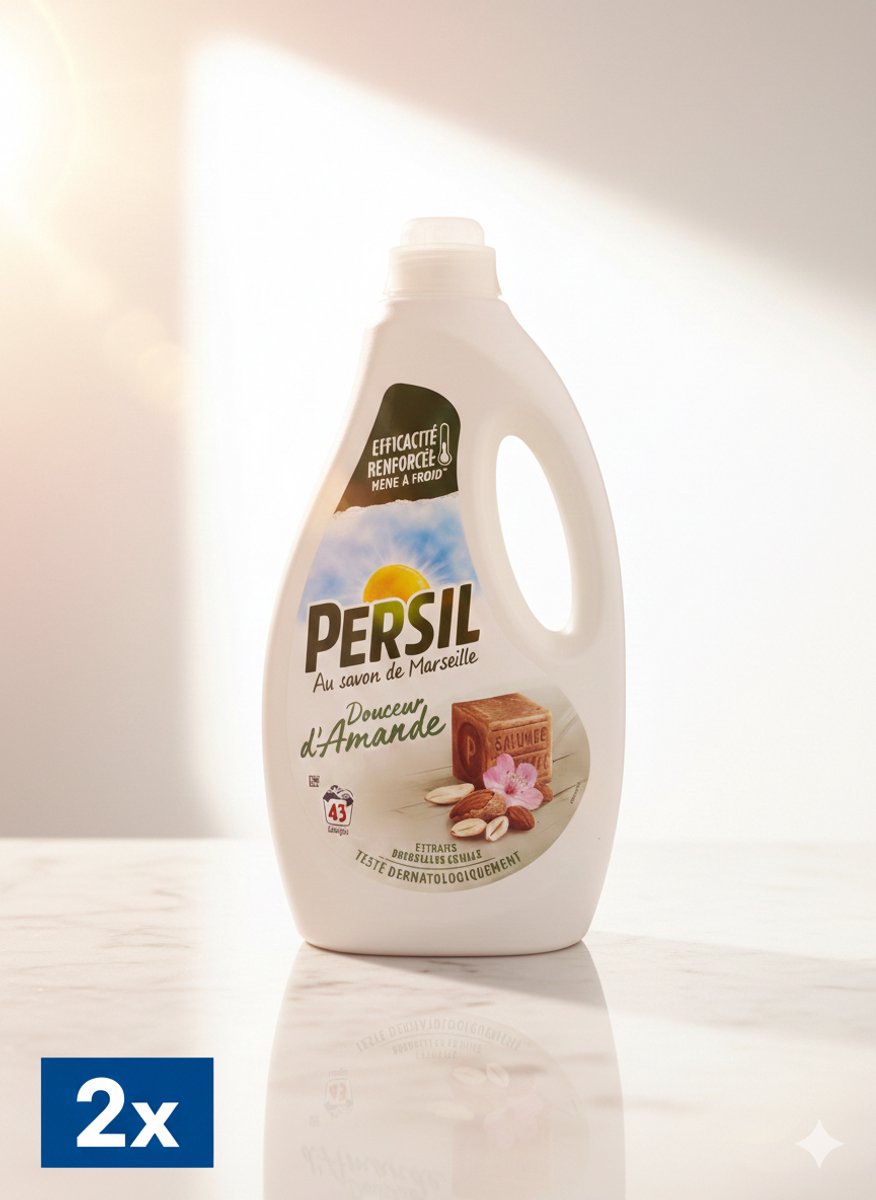 2 x Persil au Savon de Marseille – Douceur d’Amande – 1,806L – 43 Wasbeurten – Met Natuurlijke Vanille-Extracten – Dermatologisch Getest