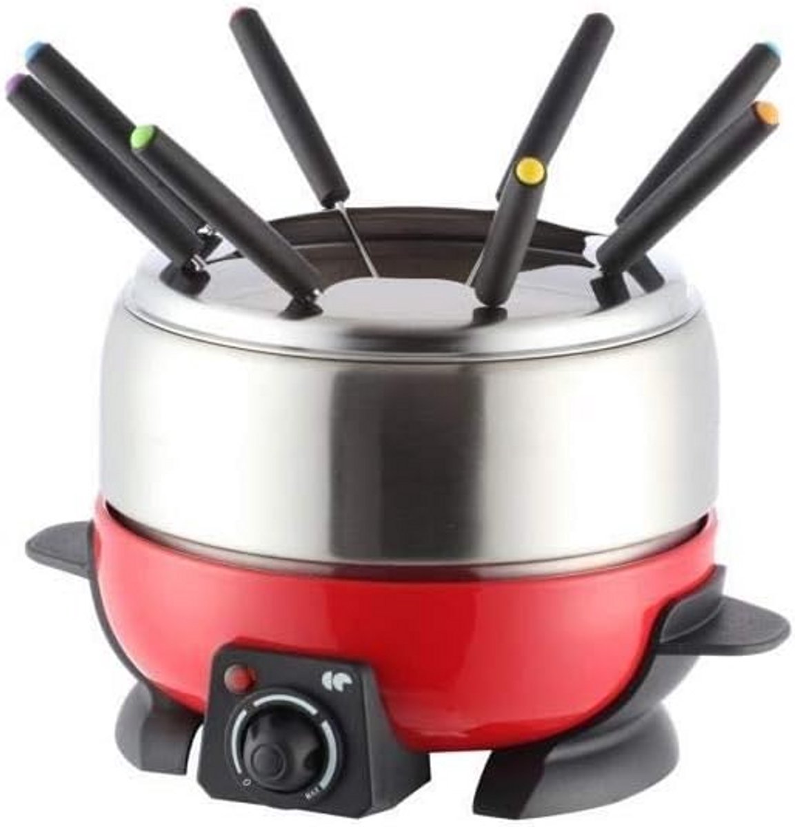 Elektrisch Fondue Set Rood met 8 Vorkjes - RVS Pan en Verstelbare Thermostaat