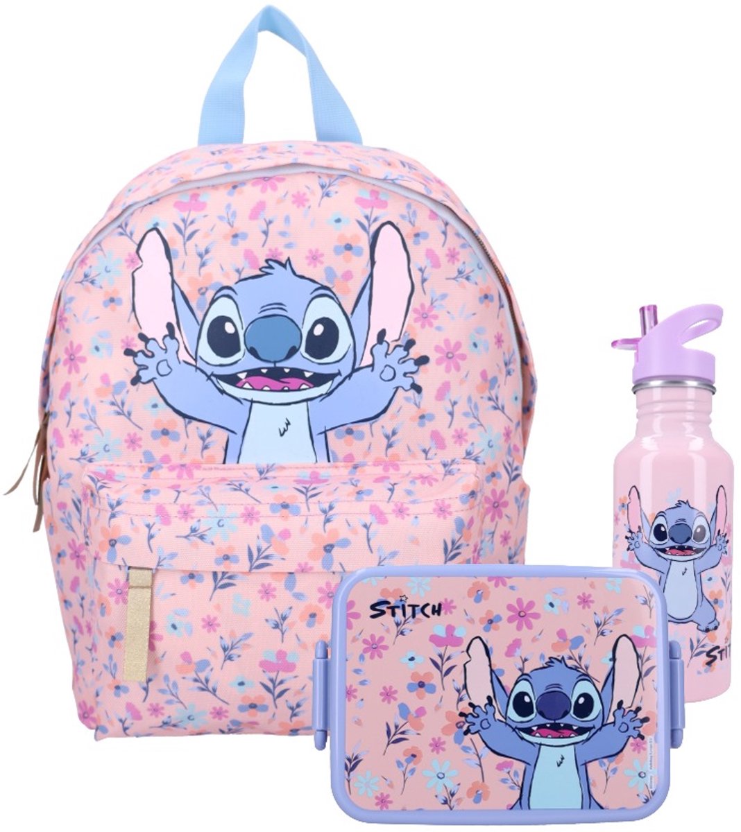 BTS set Stitch Spring Smiles - Rugzak + Drinkfles + Lunchtrommel - Paars